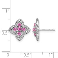 14K White Gold 0.33 Carat Lab Grown Diamond VS SI+ G+ and Lab Created Pink Sapphire Fancy Post Earrings view 4
