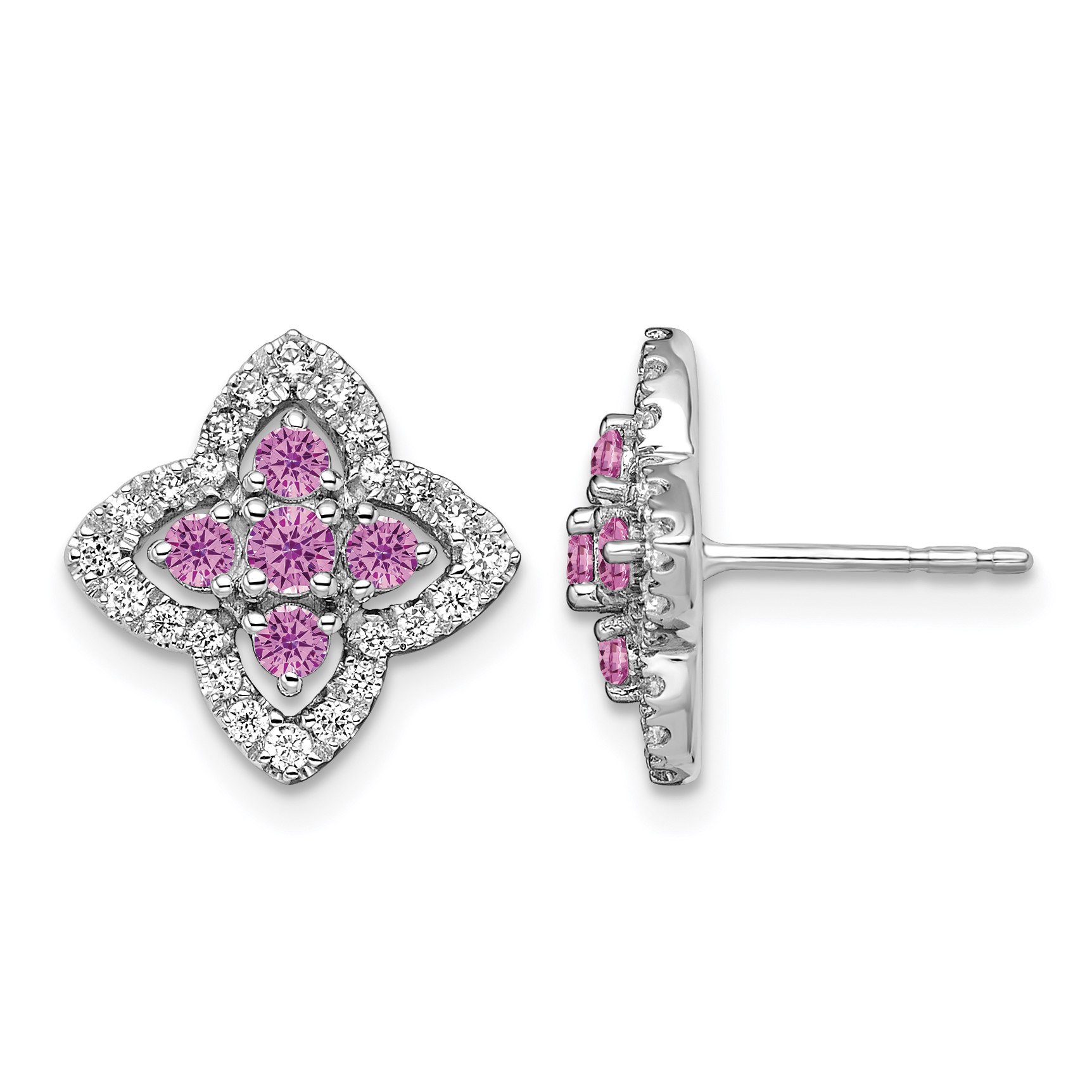 14k White Gold 1/3 carat Lab Grown Diamond VS/SI+ G+ and Lab Created Pink Sapphire Fancy Post Earrings (EM7511-CPS-035-WLG)