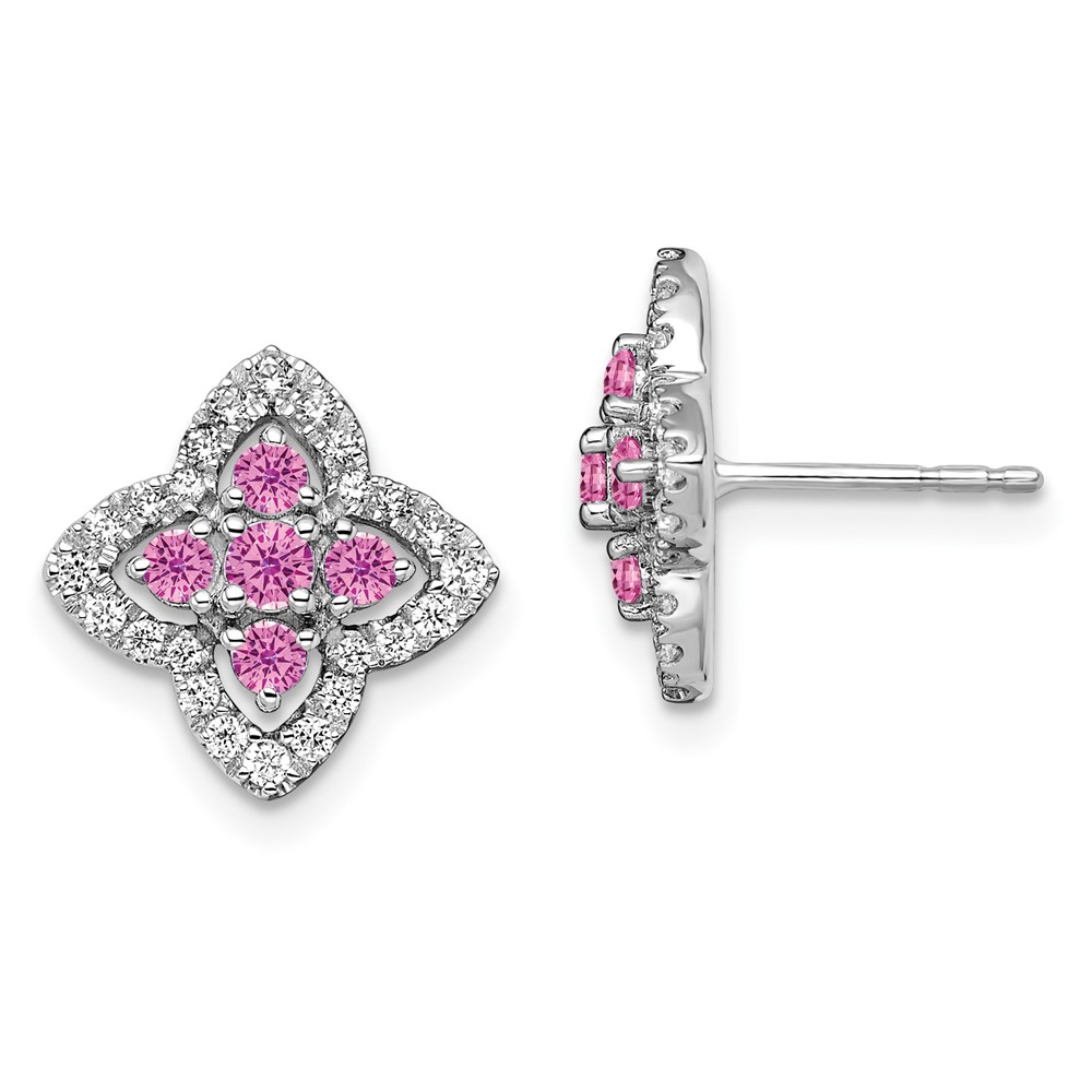 14kw Lab Grown Diamond & Created Pink Sapphire Earrings