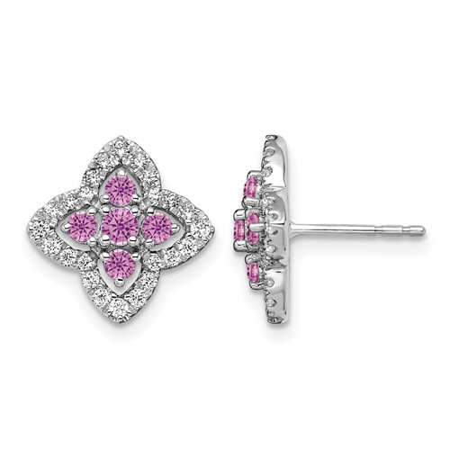 14K White Gold 0.33 Carat Lab Grown Diamond VS SI+ G+ and Lab Created Pink Sapphire Fancy Post Earrings
