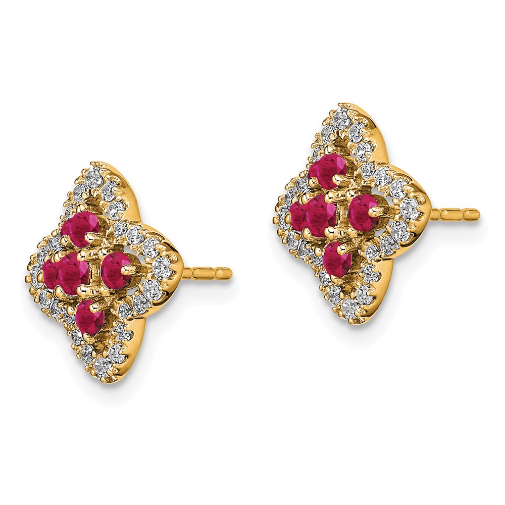 14k 1/3 carat Lab Grown Diamond VS/SI+ G+ and Created Ruby Complete Fashion Post Earrings (EM7511-CRU-035-YLG)