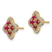 14K Yellow Gold 0.33 Carat Lab Grown Diamond VS SI+ G+ and Created Ruby Complete Fashion Post Earrings view 2