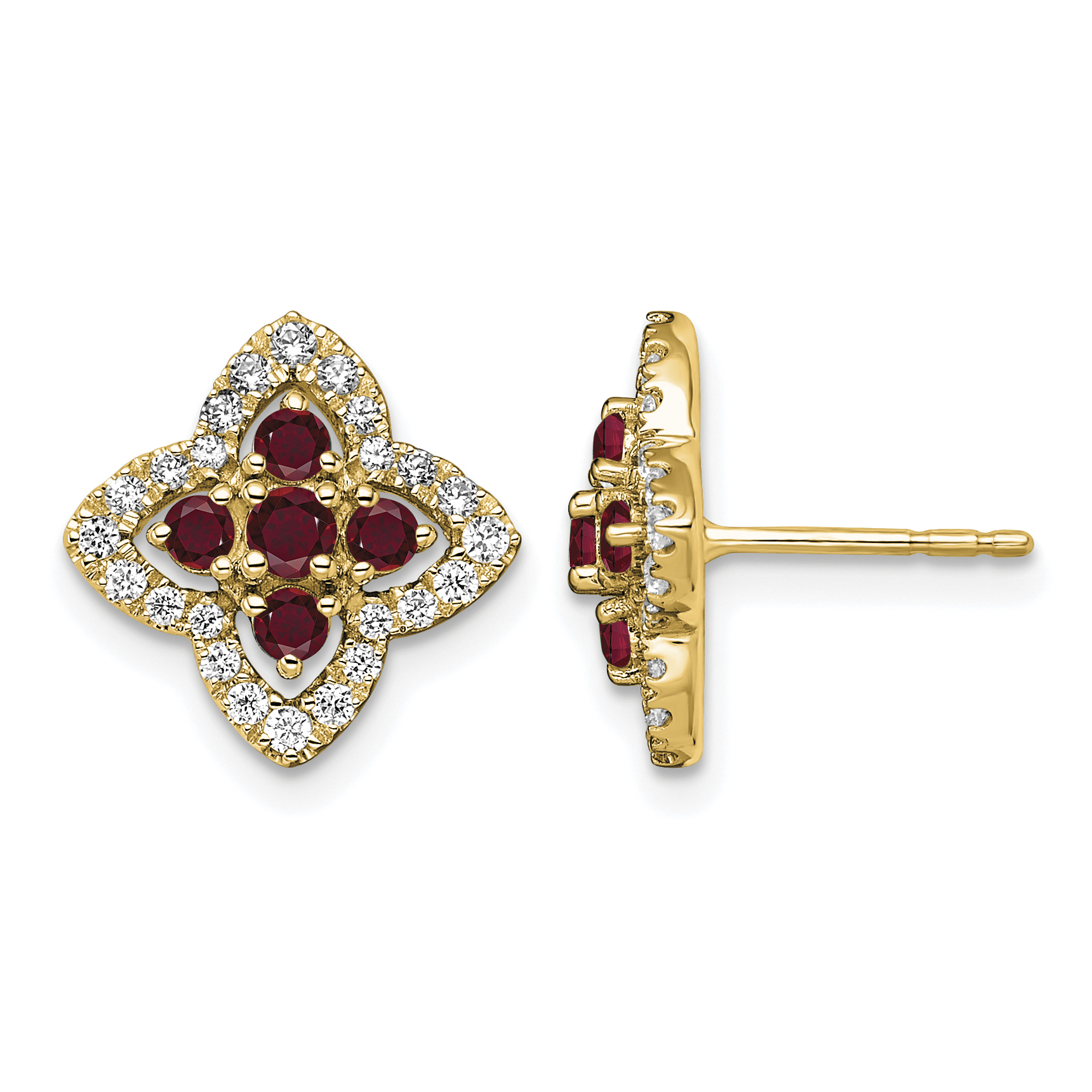 14k 1/3 carat Lab Grown Diamond VS/SI+ G+ and Created Ruby Complete Fashion Post Earrings (EM7511-CRU-035-YLG)