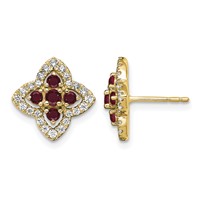 14K Yellow Gold 0.33 Carat Lab Grown Diamond VS SI+ G+ and Created Ruby Complete Fashion Post Earrings view 1