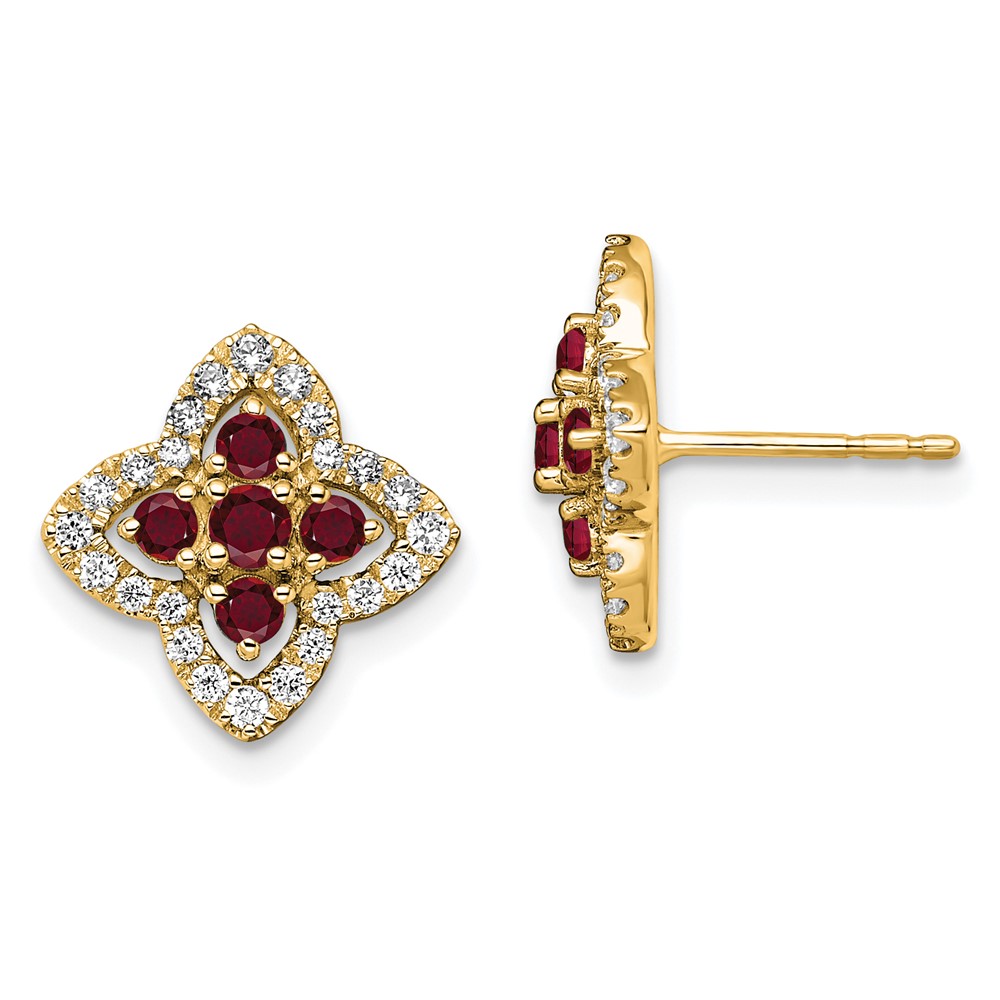 14k Lab Grown Diamond & Created Ruby Earrings