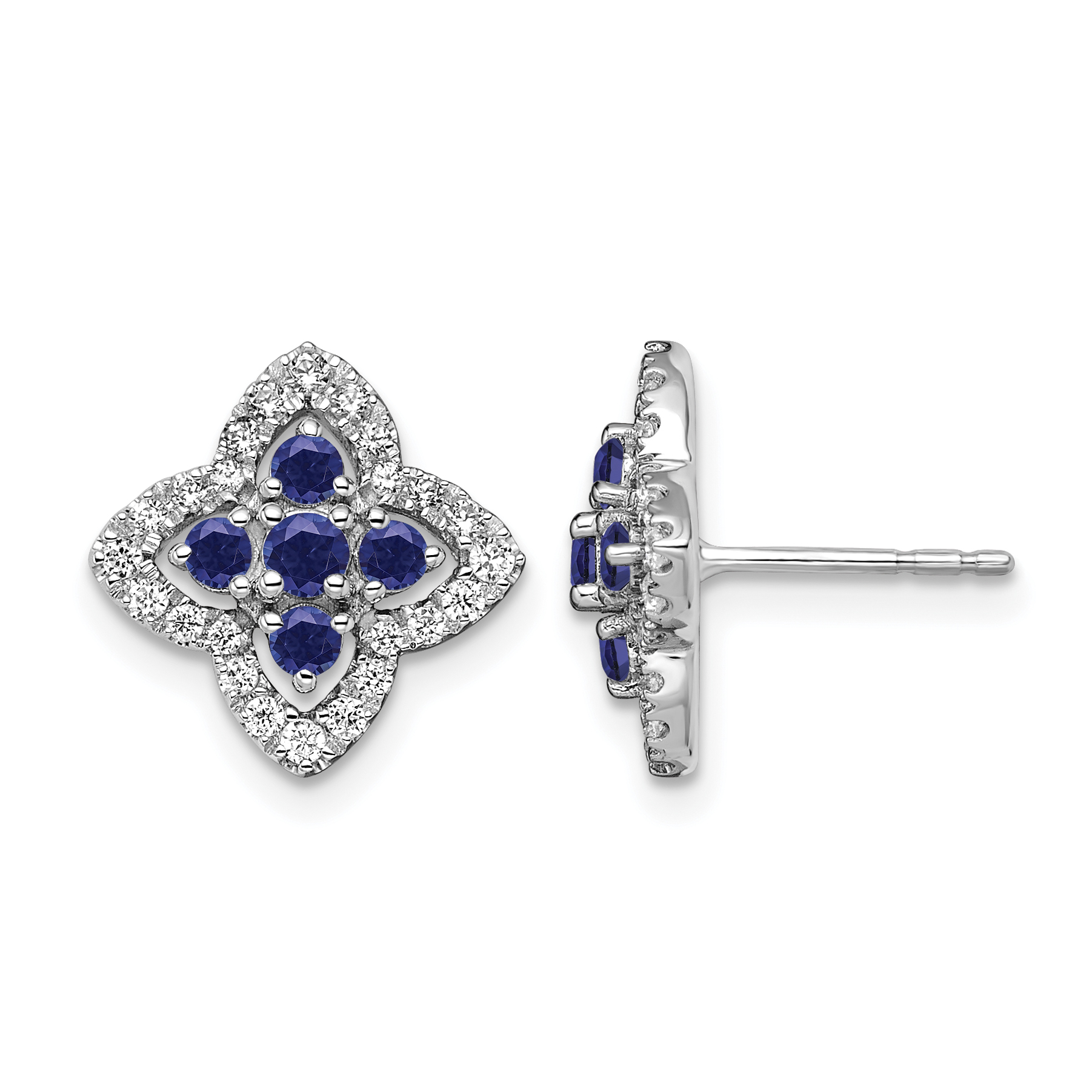 14k White Gold 1/3 carat Lab Grown Diamond VS/SI+ G+ and Created Sapphire Complete Fashion Post Earrings (EM7511-CSA-035-WLG)