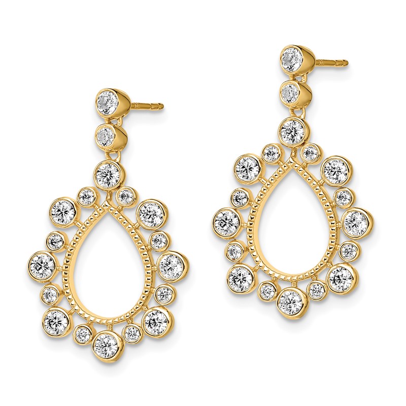 14k 1 1/8 carat Lab Grown Diamond VS/SI+ G+ Teardrop Bezel Post Dangle Earrings