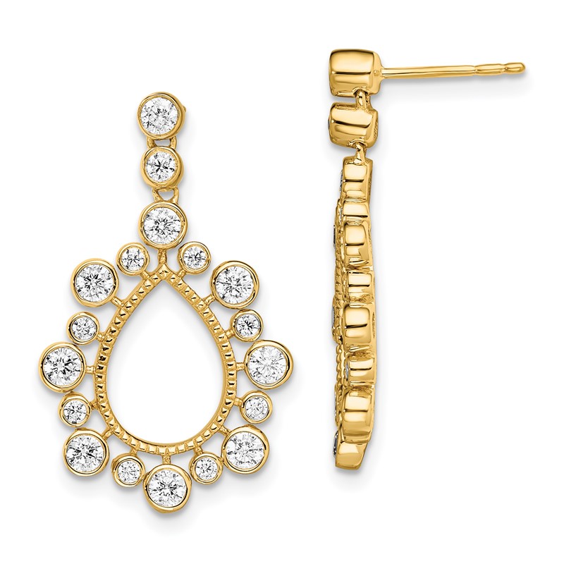 14k 1 1/8 carat Lab Grown Diamond VS/SI+ G+ Teardrop Bezel Post Dangle Earrings