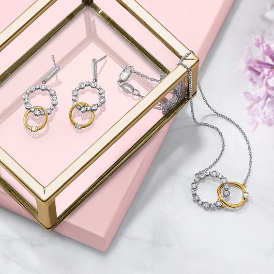 14k Two-tone 3/8 carat Lab Grown Diamond VS/SI+ G+ Fancy Circle Drop Post Dangle Earrings