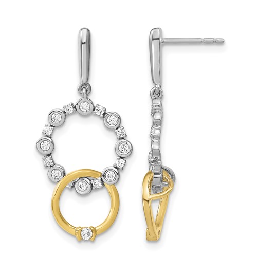 14K Two-tone 0.38 Carat Lab Grown Diamond VS SI+ G+ Fancy Circle Drop Post Dangle Earrings