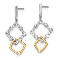 14K Two-tone 0.38 Carat Lab Grown Diamond VS SI+ G+ Fancy Square Drop Post Dangle Earrings view 2