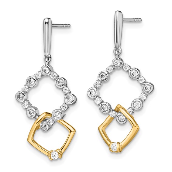 14k Two-tone 3/8 carat Lab Grown Diamond VS/SI+ G+ Fancy Square Drop Post Dangle Earrings