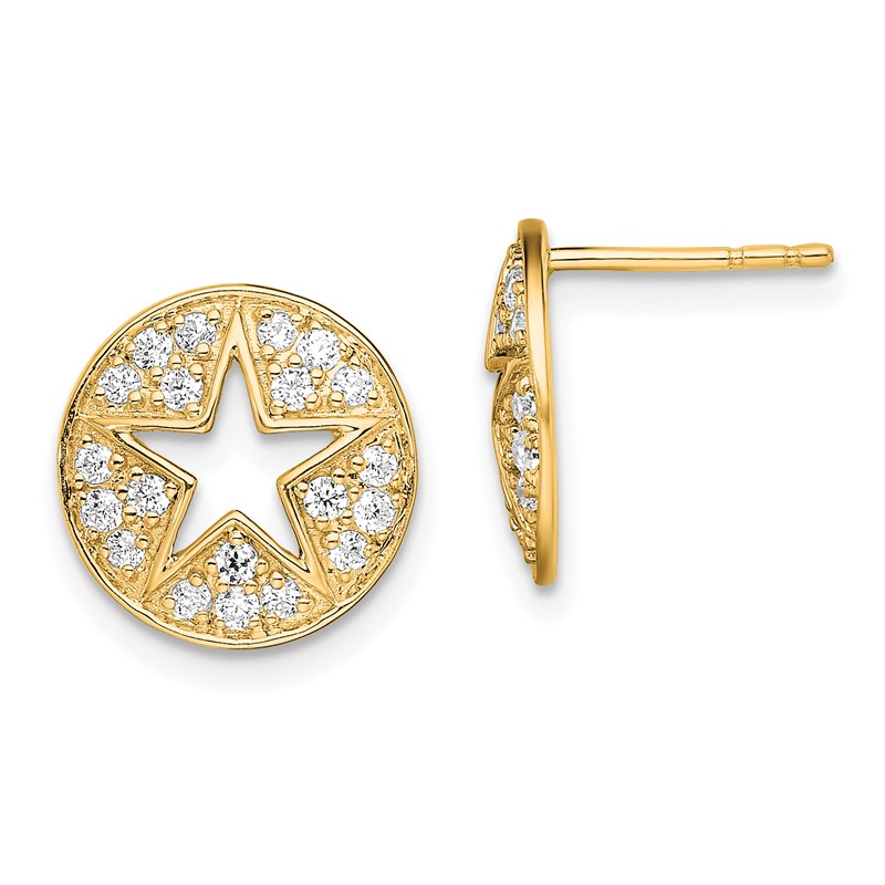 14K Lab Grown Diamond VS/SI+ G+ Circle Star Post Earrings