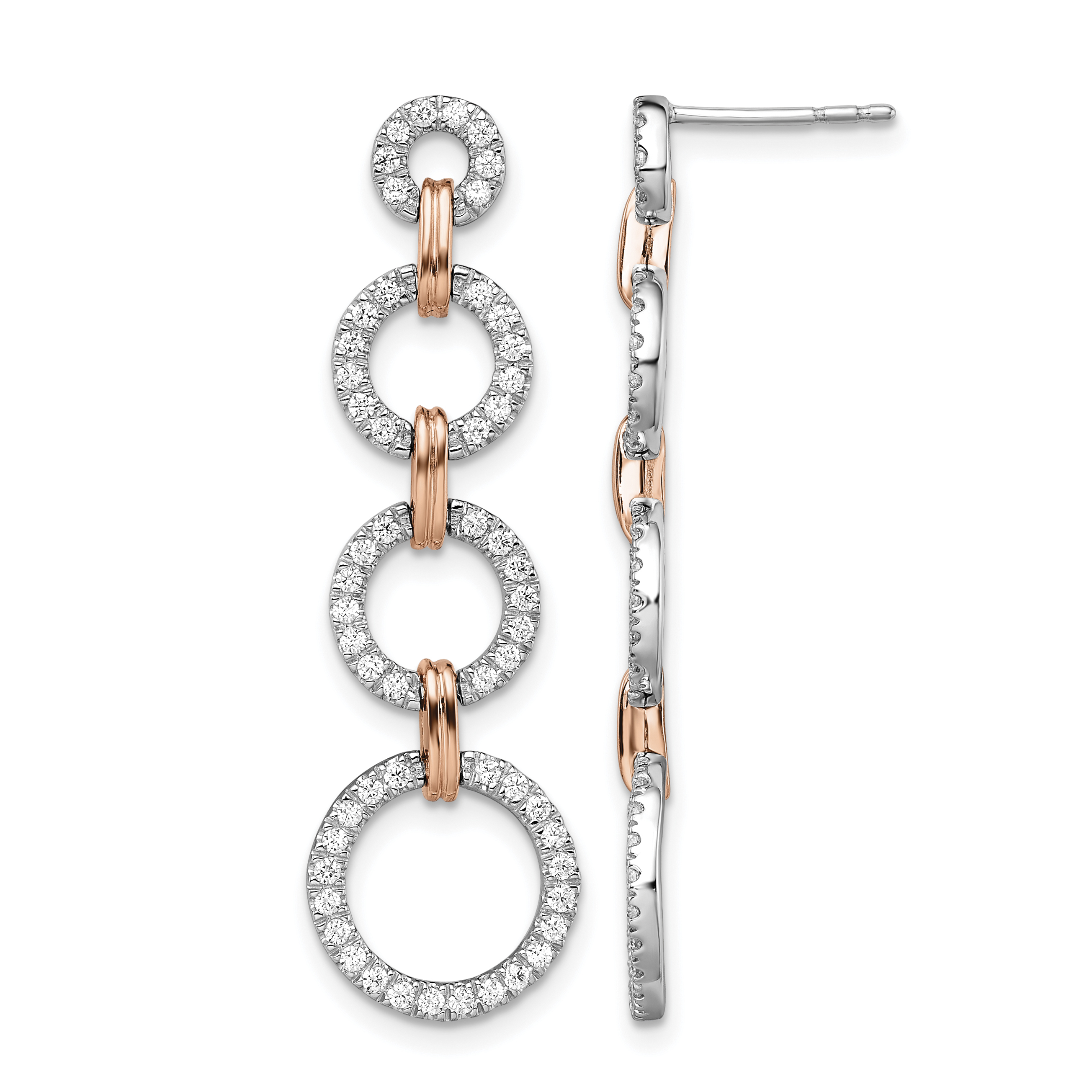 14k Two-Tone Rose and White Gold 5/8 carat Lab Grown Diamond VS/SI+ G+ Circle Post Dangle Earrings (EM7930-067-WRLG)