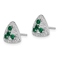 14K White Gold 0.38 Carat Lab Grown Diamond VS SI+ G+ and Created Emerald Complete Triangle Post Earrings view 2