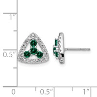 14K White Gold 0.38 Carat Lab Grown Diamond VS SI+ G+ and Created Emerald Complete Triangle Post Earrings view 4