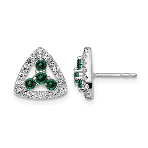 14K White Gold 0.38 Carat Lab Grown Diamond VS SI+ G+ and Created Emerald Complete Triangle Post Earrings