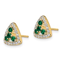14K Yellow Gold 0.38 Carat Lab Grown Diamond VS SI+ G+ and Created Emerald Complete Triangle Post Earrings view 2