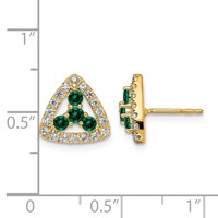 14K Yellow Gold 0.38 Carat Lab Grown Diamond VS SI+ G+ and Created Emerald Complete Triangle Post Earrings view 4
