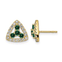 14K Yellow Gold 0.38 Carat Lab Grown Diamond VS SI+ G+ and Created Emerald Complete Triangle Post Earrings view 1