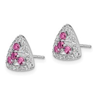 Pure Serenity 14K White Gold 0.38 Carat Lab Grown Diamond VS SI+ G+ and Lab Created Pink Sapphire Triangle Post Earrings view 2