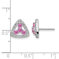 Pure Serenity 14K White Gold 0.38 Carat Lab Grown Diamond VS SI+ G+ and Lab Created Pink Sapphire Triangle Post Earrings view 4