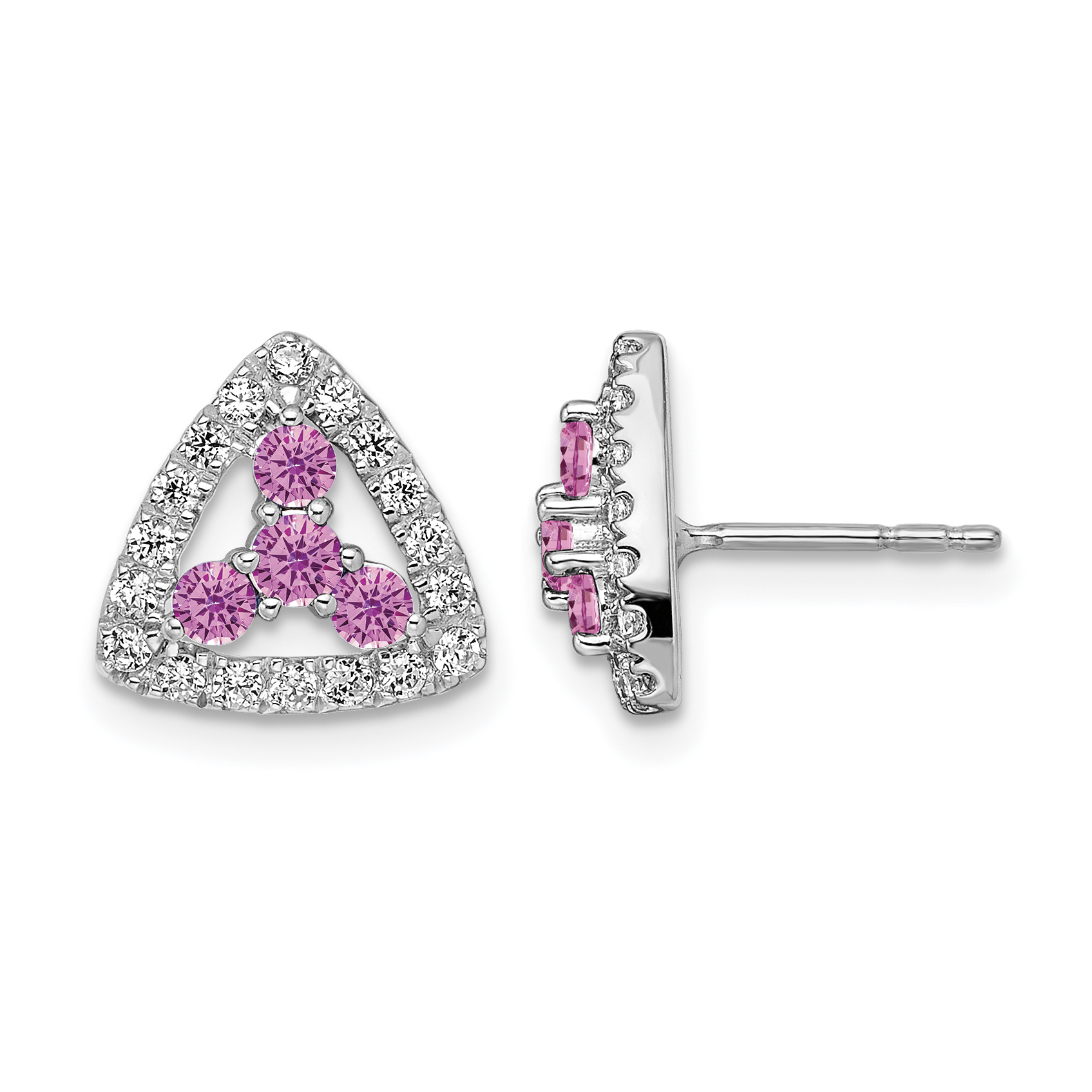 Pure Serenity 14k White Gold 3/8 carat Lab Grown Diamond VS/SI+ G+ and Lab Created Pink Sapphire Triangle Post Earrings (EM7932-CPS-039-WLG)