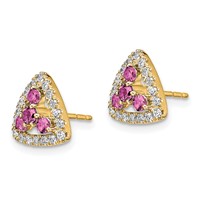 Pure Serenity 14K Yellow Gold 0.38 Carat Lab Grown Diamond VS SI+ G+ and Lab Created Pink Sapphire Triangle Post Earrings view 2