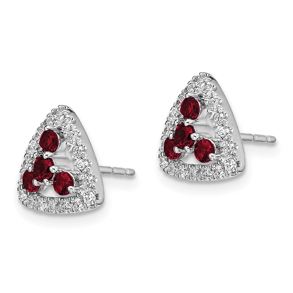 14k White Gold 3/8 carat Lab Grown Diamond VS/SI+ G+ and Created Ruby Complete Triangle Post Earrings (EM7932-CRU-039-WLG)