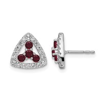 14K White Gold 0.38 Carat Lab Grown Diamond VS SI+ G+ and Created Ruby Complete Triangle Post Earrings view 1