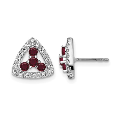 14K White Gold 0.38 Carat Lab Grown Diamond VS SI+ G+ and Created Ruby Complete Triangle Post Earrings