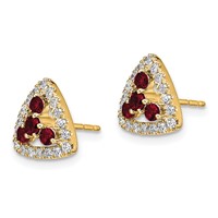 14K Yellow Gold 0.38 Carat Lab Grown Diamond VS SI+ G+ and Created Ruby Complete Triangle Post Earrings view 2