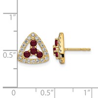 14K Yellow Gold 0.38 Carat Lab Grown Diamond VS SI+ G+ and Created Ruby Complete Triangle Post Earrings view 4