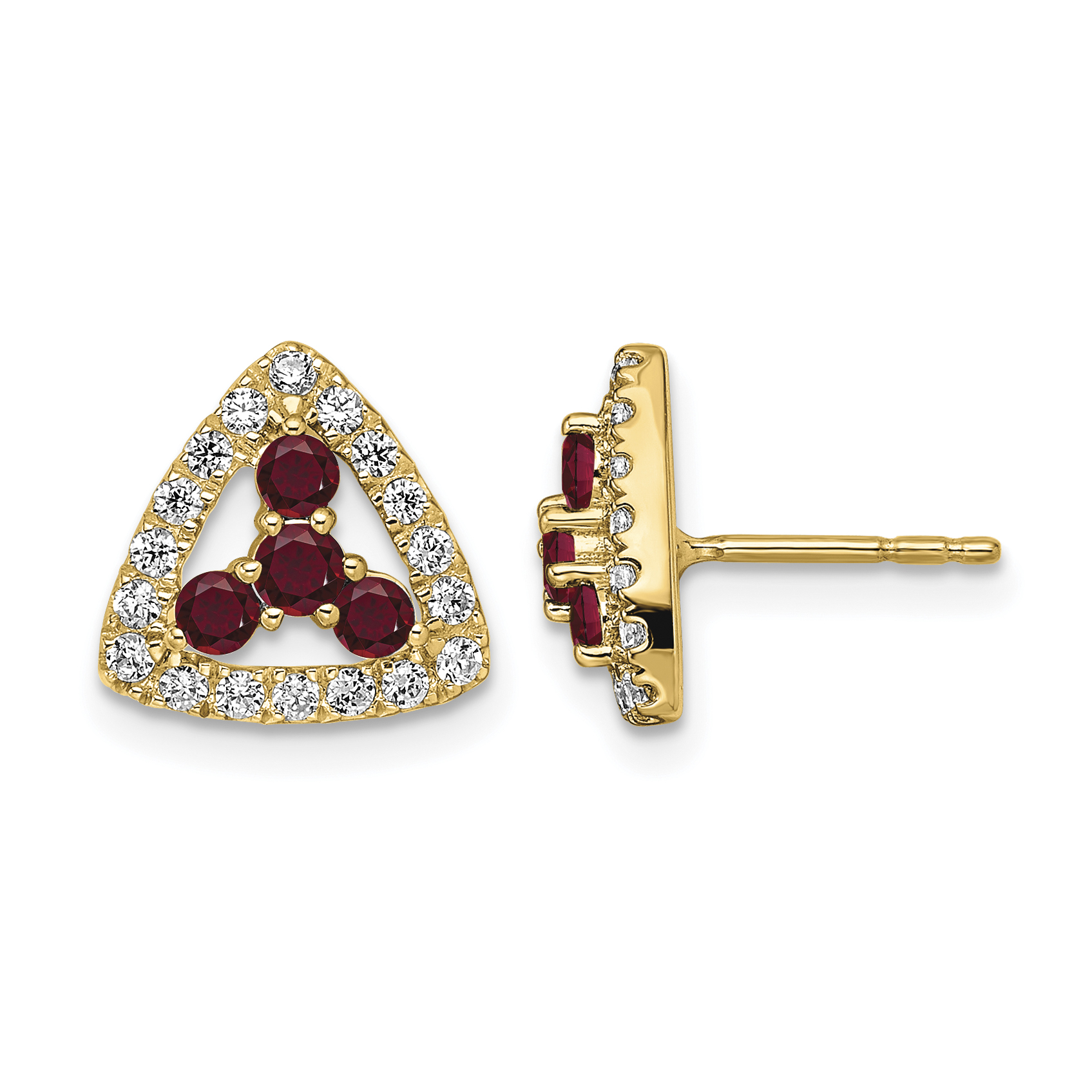 14k 3/8 carat Lab Grown Diamond VS/SI+ G+ and Created Ruby Complete Triangle Post Earrings (EM7932-CRU-039-YLG)