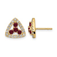 14K Yellow Gold 0.38 Carat Lab Grown Diamond VS SI+ G+ and Created Ruby Complete Triangle Post Earrings view 1