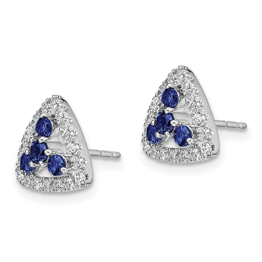 14k White Gold 3/8 carat Lab Grown Diamond VS/SI+ G+ and Created Sapphire Complete Triangle Post Earrings (EM7932-CSA-039-WLG)