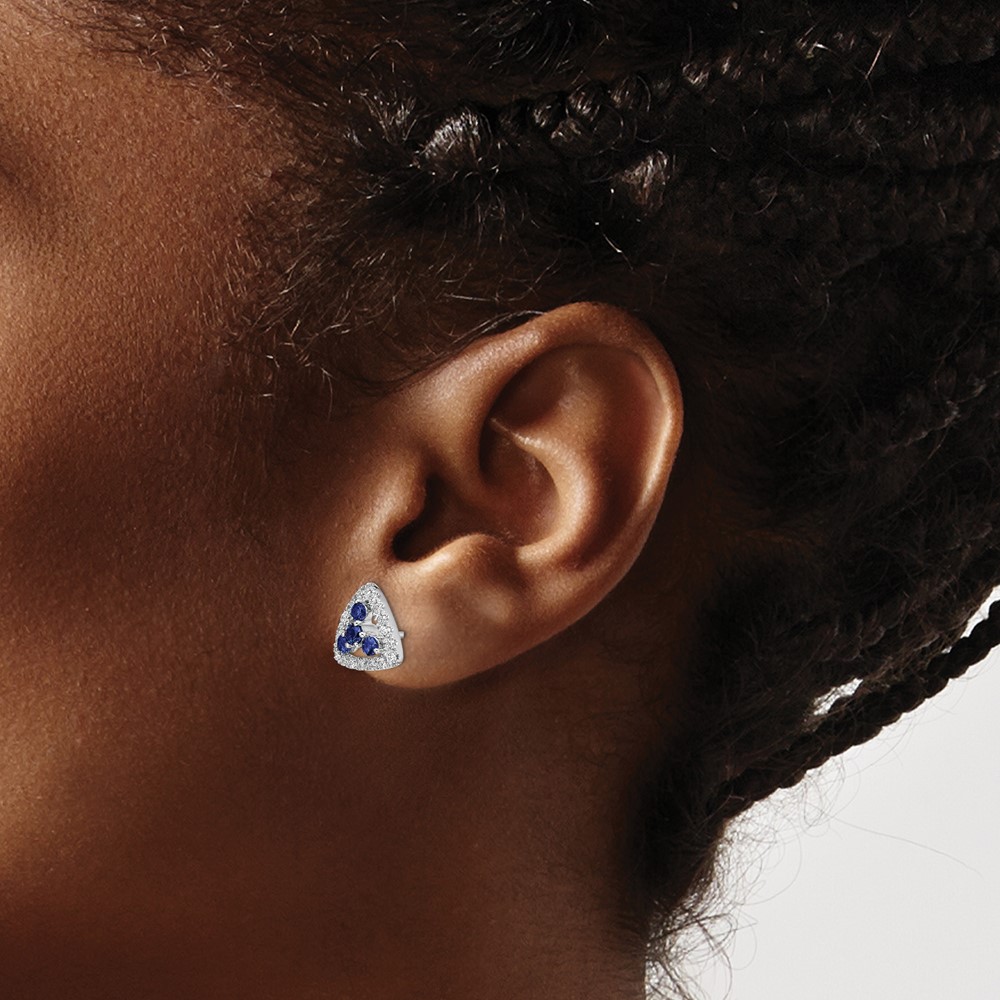 14k White Gold 3/8 carat Lab Grown Diamond VS/SI+ G+ and Created Sapphire Complete Triangle Post Earrings (EM7932-CSA-039-WLG)