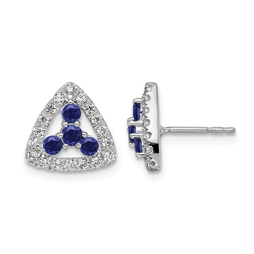 14K White Gold 0.38 Carat Lab Grown Diamond VS SI+ G+ and Created Sapphire Complete Triangle Post Earrings