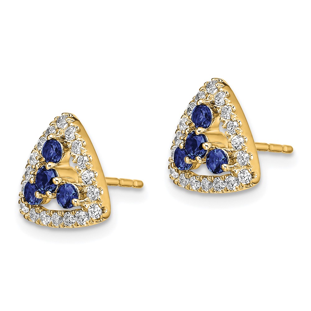 14k 3/8 carat Lab Grown Diamond VS/SI+ G+ and Created Sapphire Complete Triangle Post Earrings (EM7932-CSA-039-YLG)