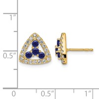14K Yellow Gold 0.38 Carat Lab Grown Diamond VS SI+ G+ and Created Sapphire Complete Triangle Post Earrings view 4