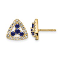 14K Yellow Gold 0.38 Carat Lab Grown Diamond VS SI+ G+ and Created Sapphire Complete Triangle Post Earrings view 1