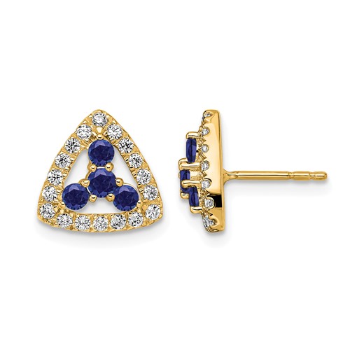 14K Yellow Gold 0.38 Carat Lab Grown Diamond VS SI+ G+ and Created Sapphire Complete Triangle Post Earrings