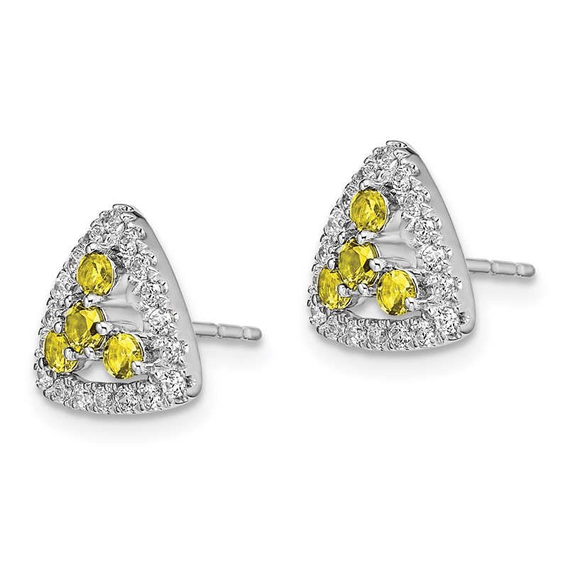 14K White Gold Lab Grown Dia VS/SI+ G+ Cr.Yellow SappTriangle Post E