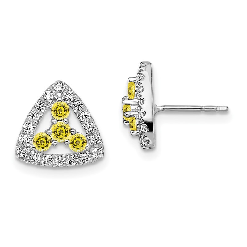 14K White Gold Lab Grown Dia VS/SI+ G+ Cr.Yellow SappTriangle Post E