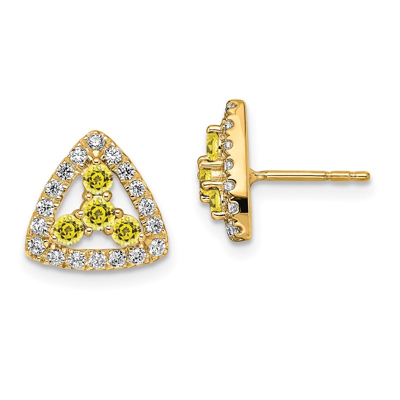 14K Lab Grown Diamond VS/SI+ G+ Cr.Yellow Sapp Triangle Post Ea