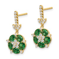 14K Yellow Gold 0.38 Carat Lab Grown Diamond VS SI+ G+ and Created Emerald Complete Dangle Post Earrings view 2