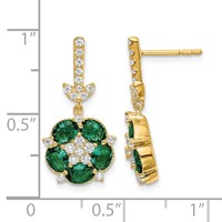 14K Yellow Gold 0.38 Carat Lab Grown Diamond VS SI+ G+ and Created Emerald Complete Dangle Post Earrings view 4