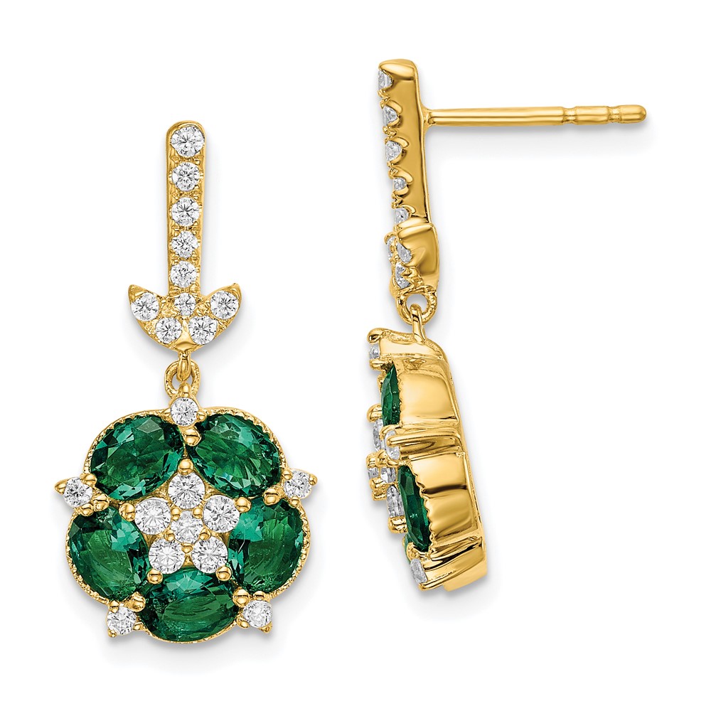 14k YG Lab Grown Diamond SI1/SI2, G H I, Cr. Emerald Earrings