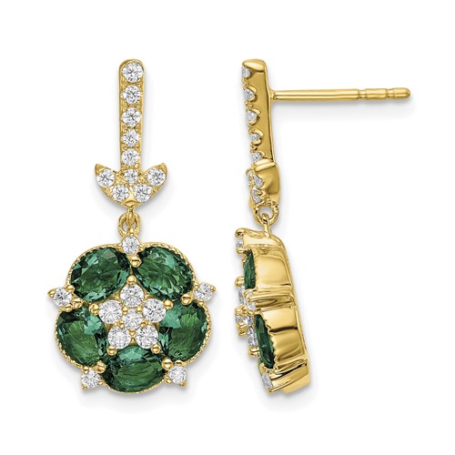 14K Yellow Gold 0.38 Carat Lab Grown Diamond VS SI+ G+ and Created Emerald Complete Dangle Post Earrings