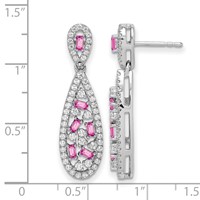 Pure Serenity 14K White Gold 1 Carat Lab Grown Diamond VS SI+ G+ and Lab Created Pink Sapphire Dangle Teardrop Post Earrings view 2
